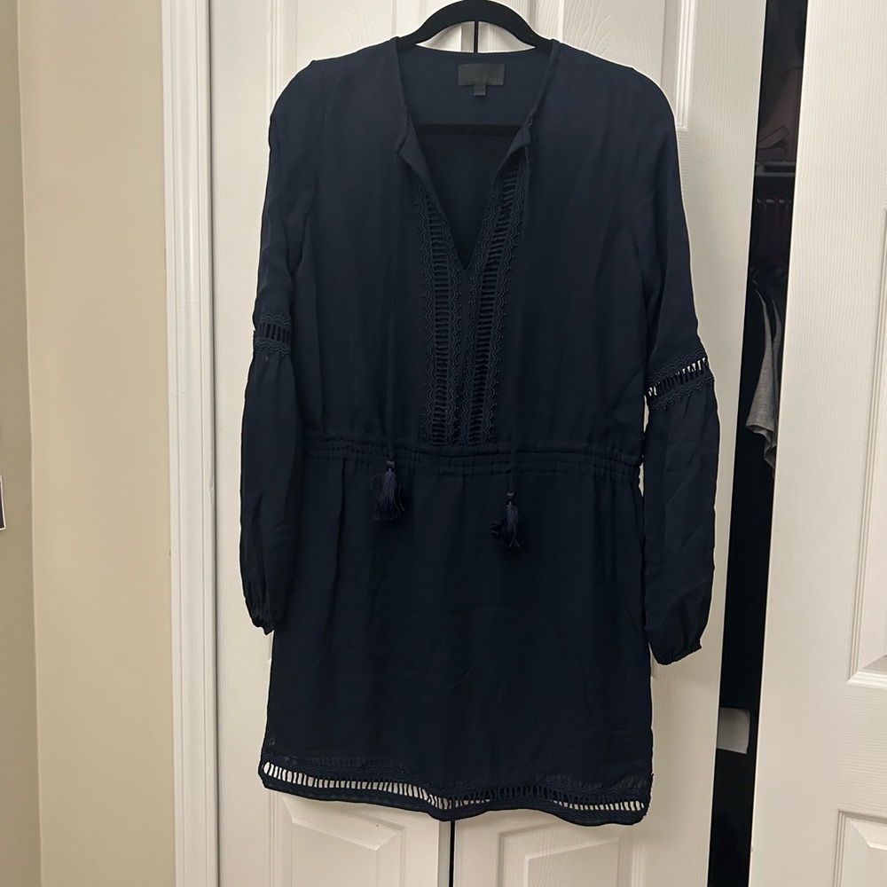 Navy Long Sleeve Dress with Tassels